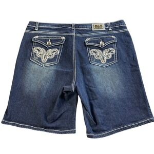 Twelve K USA Women Plus Size 20 Dark Wash Embellished Denim Bermuda Shorts Bling